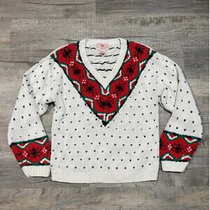 HG Preferred Hand Knit Birds Eye‎ Heart Print Vintage Linen Sweater Academia